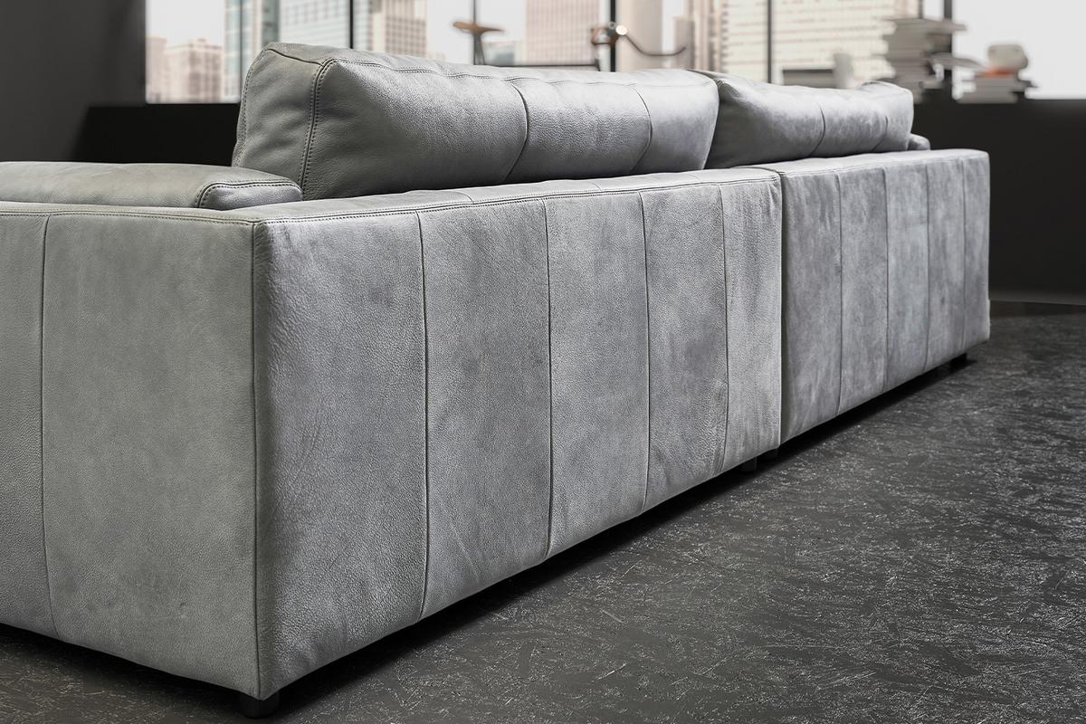 BIG SOFA RAINA Grau Leder - Schwarz/Grau, Leder/Kunststoff (254/85/150cm) - KAWOLA