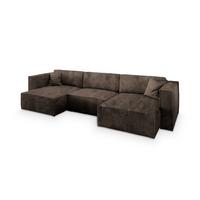 WOHNLANDSCHAFT SARMO P Braun Kordstoff mit Schlaffunktion - Braun/Grau, Holz/Kunststoff (347/70/148cm) - MASSENO