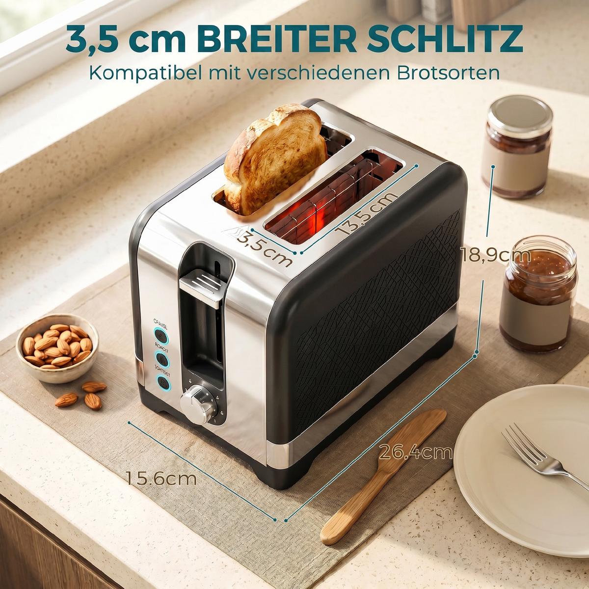 TOASTER Kunststoff Schwarz - Schwarz, Kunststoff (15.6/18.9/26.4cm) - HOMCOM