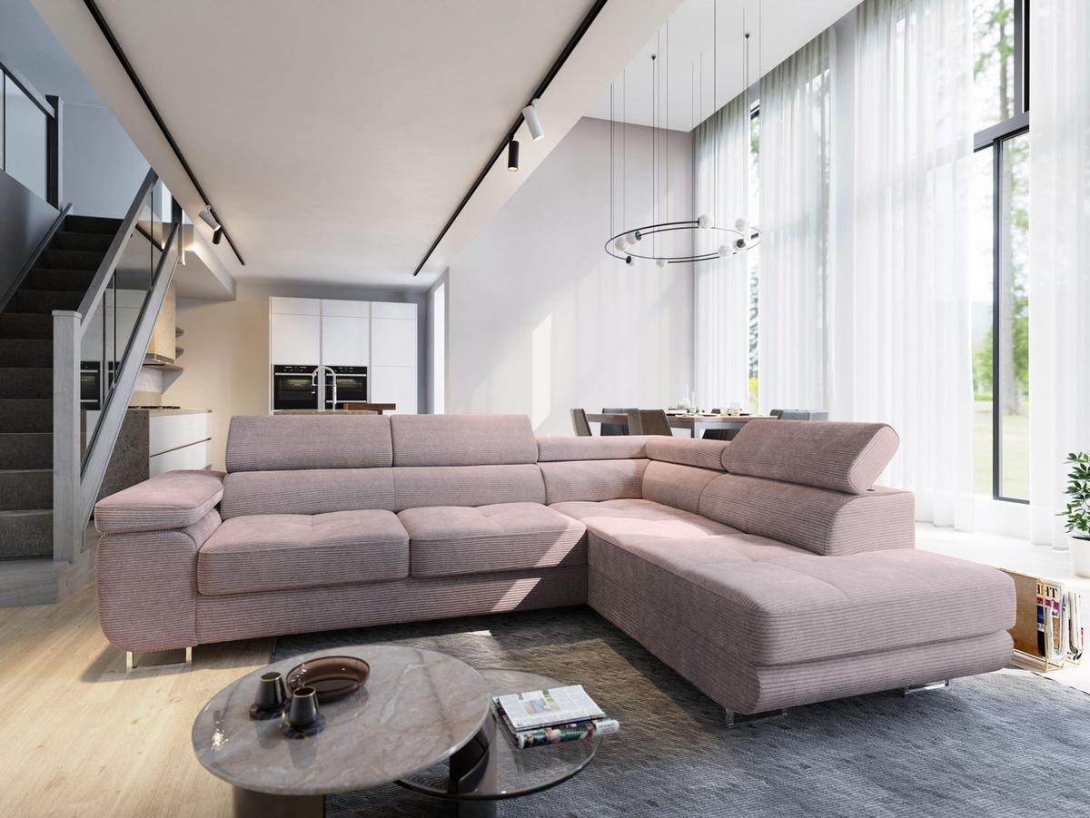 ECKSOFA APIRO R-S Lila Kordstoff mit Schlaffunktion - Lila/Silberfarben, Holz/Textil (276/202cm) - MASSENO