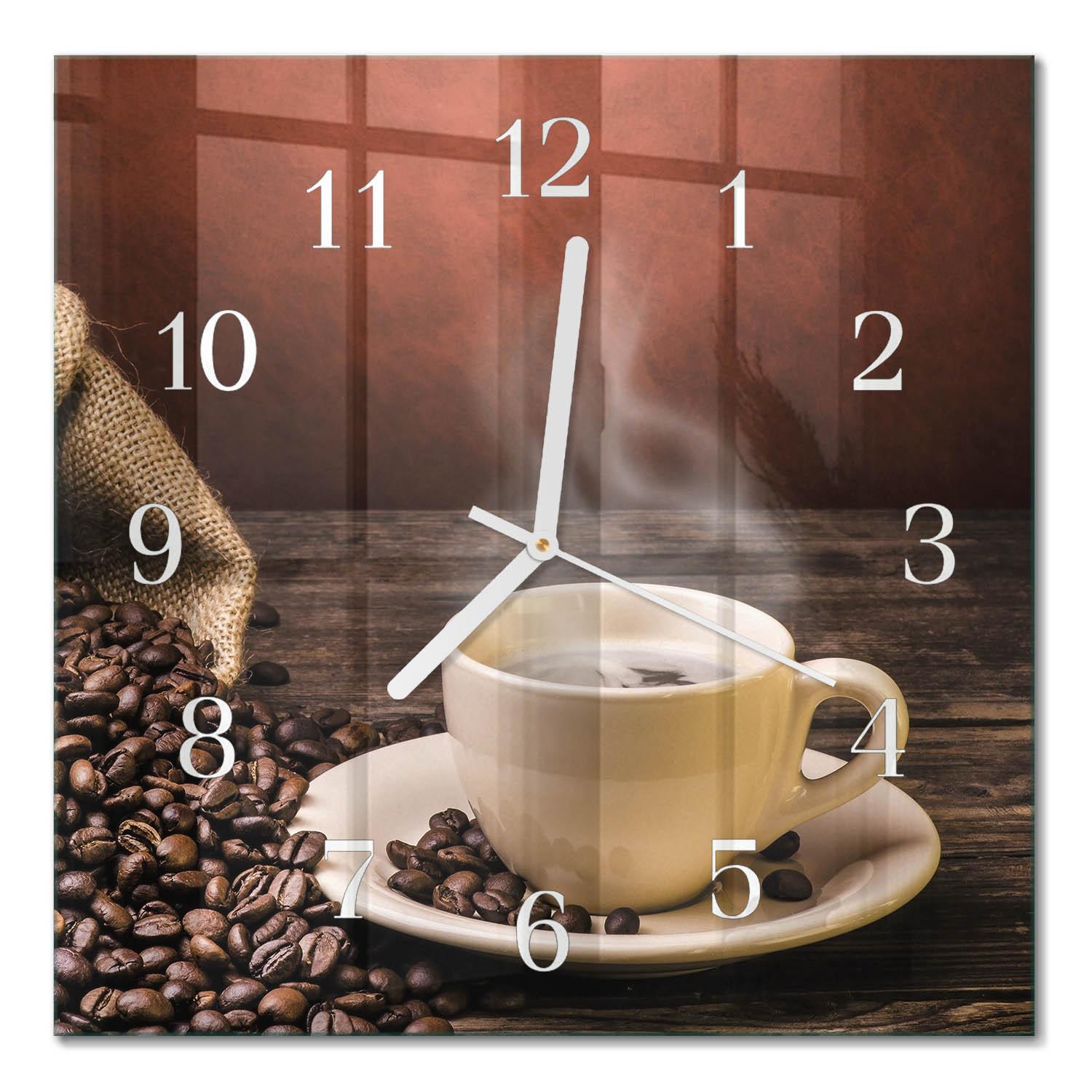 WANDUHR aus Glas 30x30 cm - Kaffee - Braun, Glas (30/30/0.4cm) - TULUP