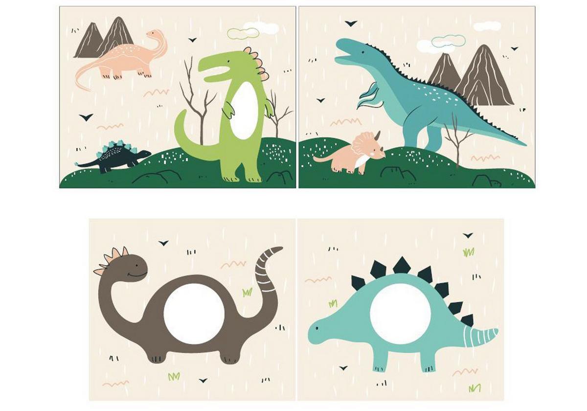 KINDERBETT Karolina 210x114x106 Massivholz Natur Textilset Dino - Mauve/Kieferfarben, Holz (90/200cm) - 58aufmkessel