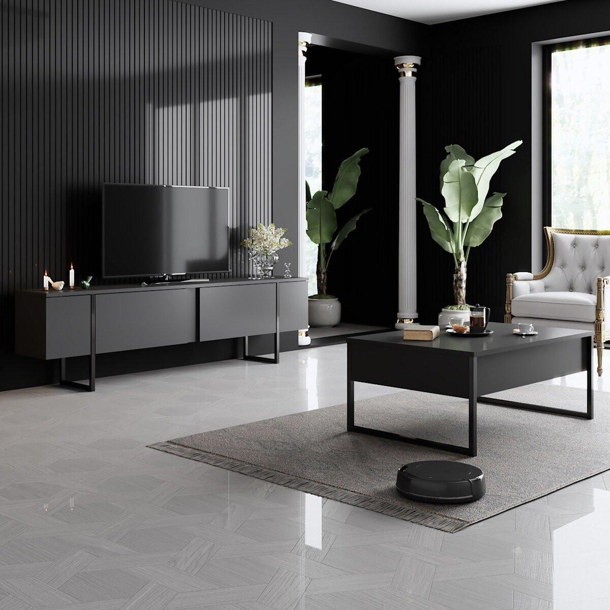 TV-MÖBEL mit 2 Klapptüren Luxe 180/30/50 cm - Anthrazit, Holzwerkstoff (180/50/30cm) - Calicosy