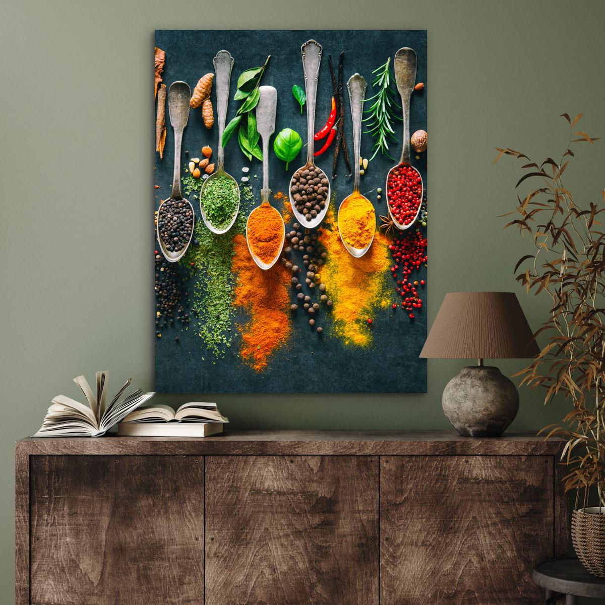 METALLBILD Kräuter - Gewürze - Löffel 60x80 cm - Currygelb, Metall (60/80cm) - MuchoWow