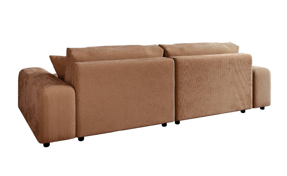 ECKSOFA mit Schlaffunktion, Bettkasten, Wellenunterfederung, seitenverkehrt montierbar B255/T165/H84 cm, Liegefl. 148x196 cm, Cord Hellbraun / 21002 - Hellbraun/Schwarz, Kunststoff/Textil (255/165cm) - luma-home