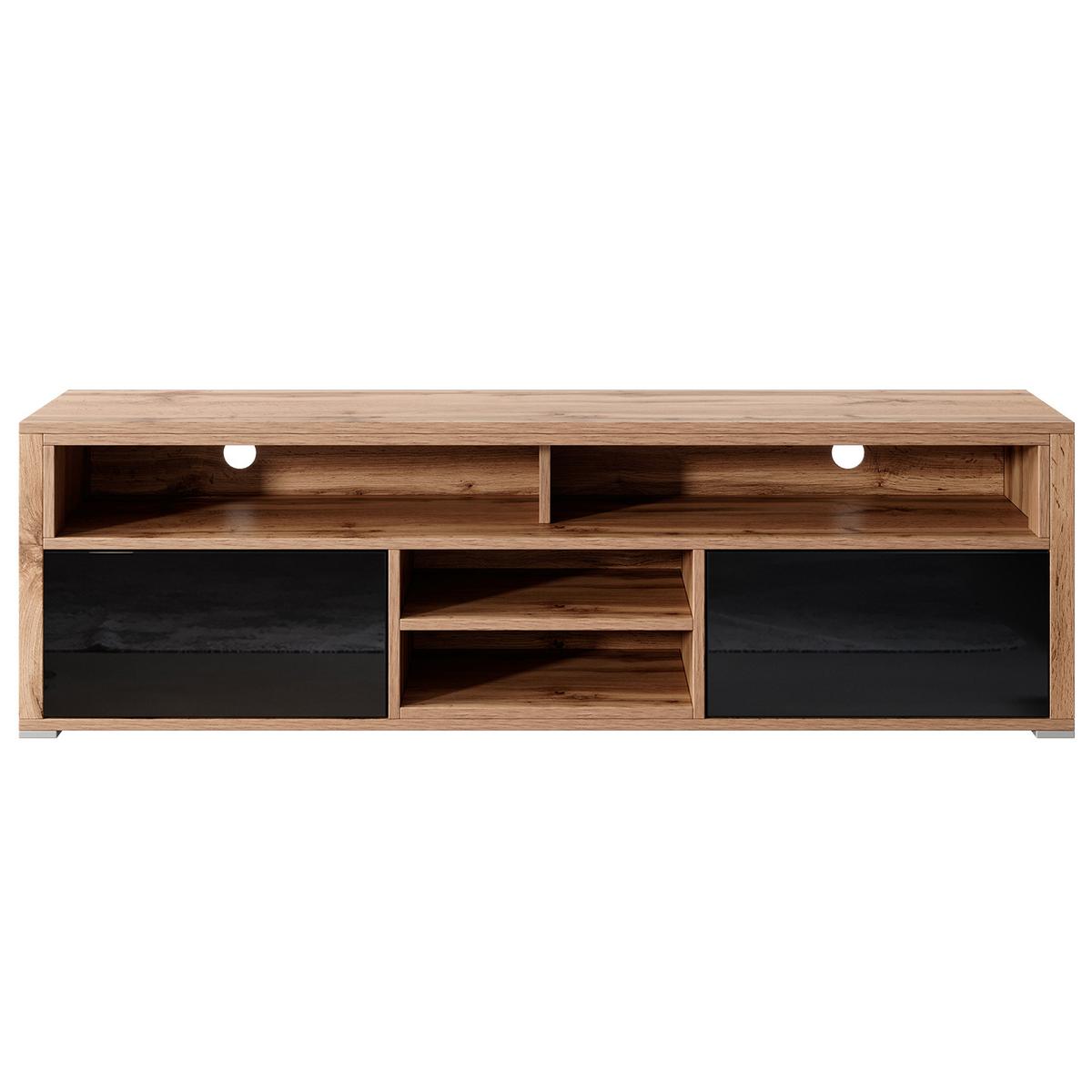 TV-ELEMENT Bella mit 2 Türen und offenem Regal, eiche Wotan+schwarz glänzend - Eichefarben/Schwarz, Holzwerkstoff (137/42.5/33cm) - Beautysofa