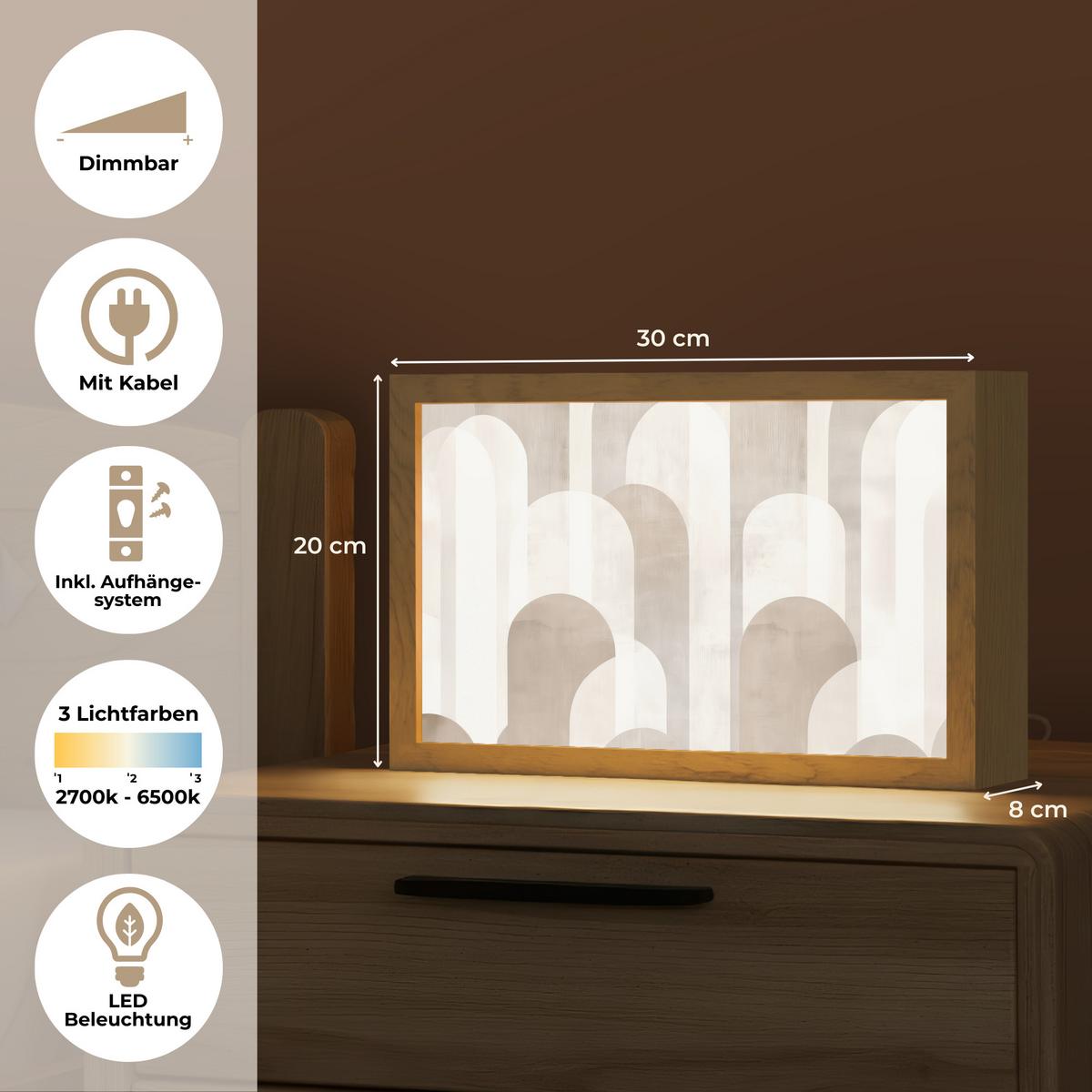 TISCHLEUCHTE Abstrakte Bögen - Modern - Beige 30x20 cm - Buche Kolonial, Holzwerkstoff (8/30/20cm) - OnlyWow