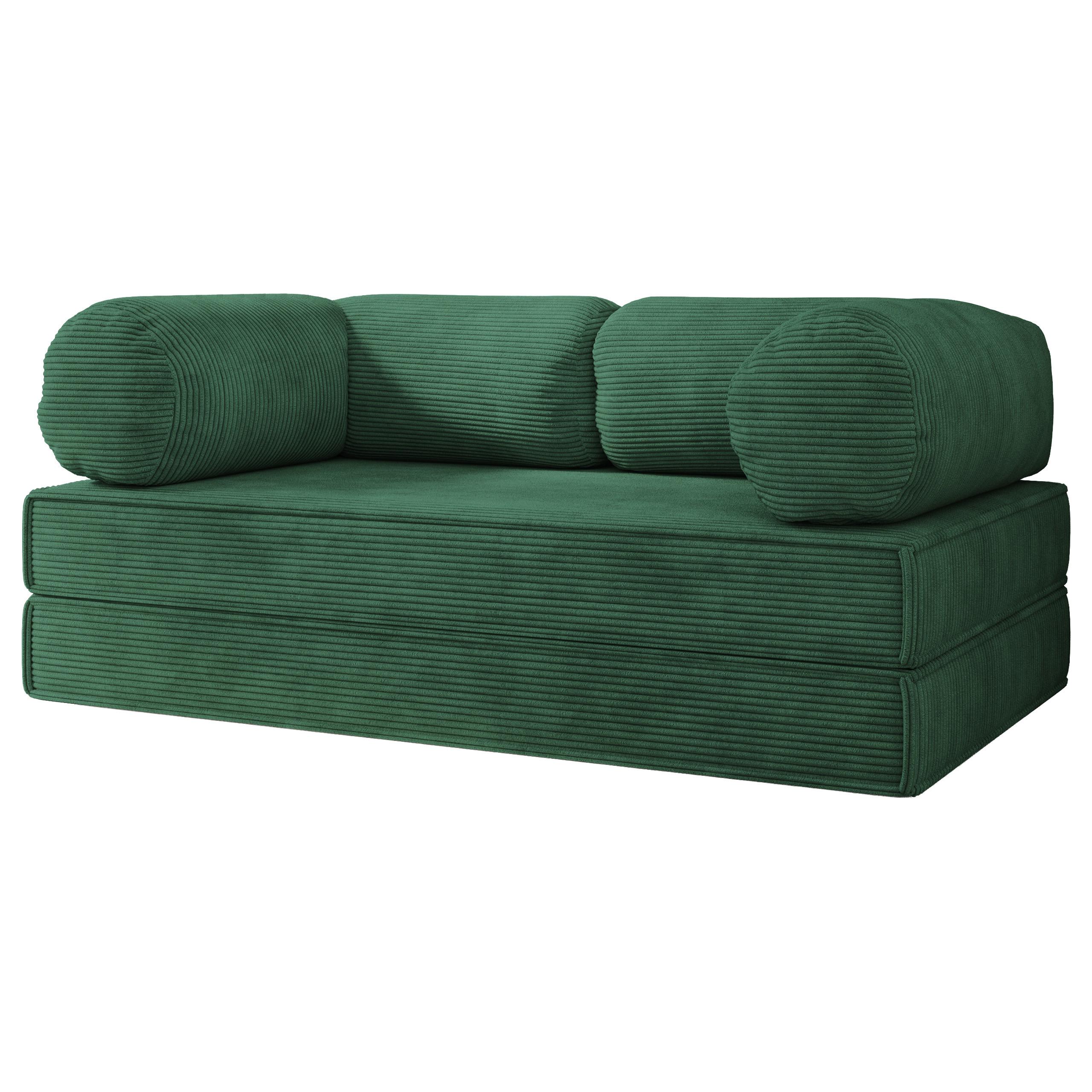 BETTSOFA ALVIO aus Schaumstoff Kordstoff Grün Schlaffunktion - Grün, Textil (170/68/80cm) - MASSENO