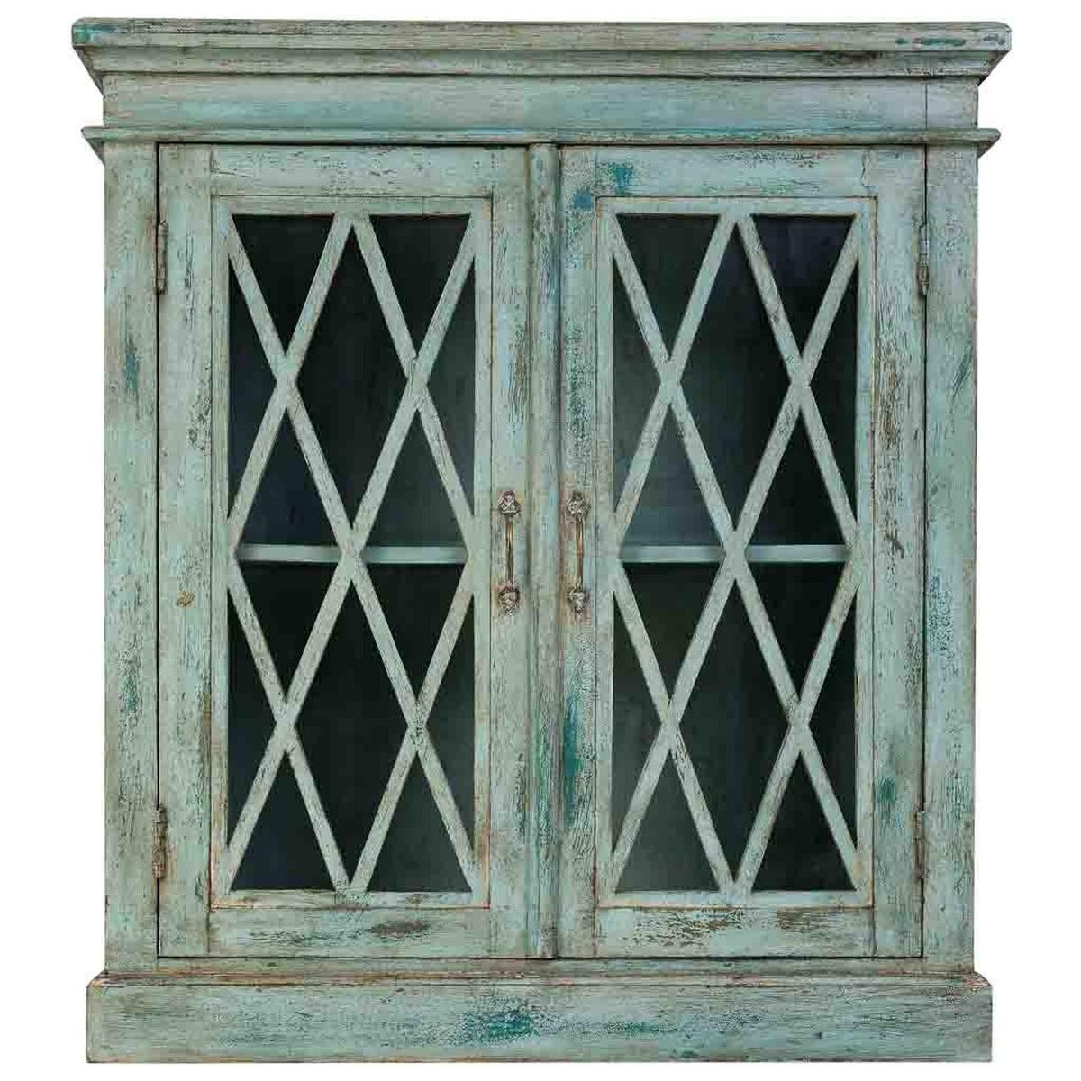 SIDEBOARD aus Holz und Glas mit 2 Türen 90x40x100 cm - Blau, Holz (90/100/40cm) - Wanderlust