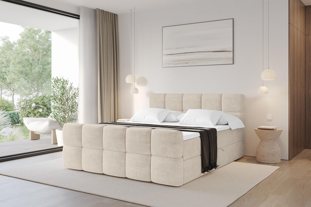 BOXBETT mit Matratze H3 - FAMA-Z - 120x200 cm Beige Monolith - Sahara, Holzwerkstoff (120/200cm) - ALTDECOR