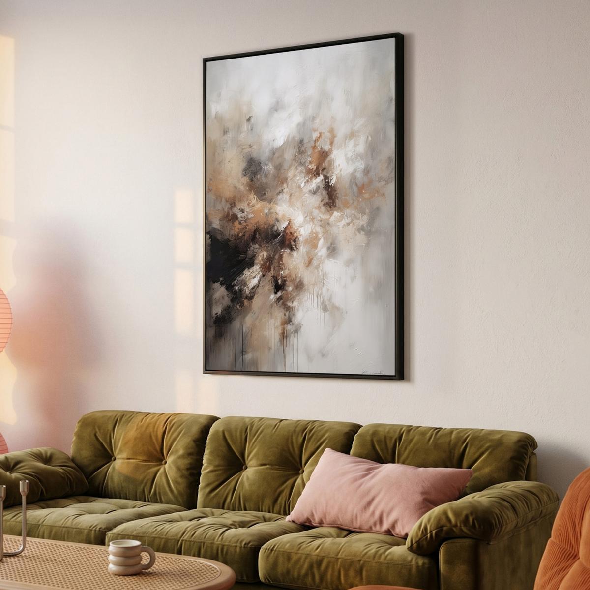 LEINWAND Bilder mit Rahmen - Farbe - Abstrakt - Beige - Kunst - 90x140 - Greige, Textil (90/140cm) - MuchoWow