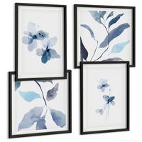 BILDER SET 4er Set - 50x50 cm & 40x60 cm Schwarzer Rahmen - Minimalistische blaue Blumen - Schwarz, Kunststoff (50/50cm) - TULUP