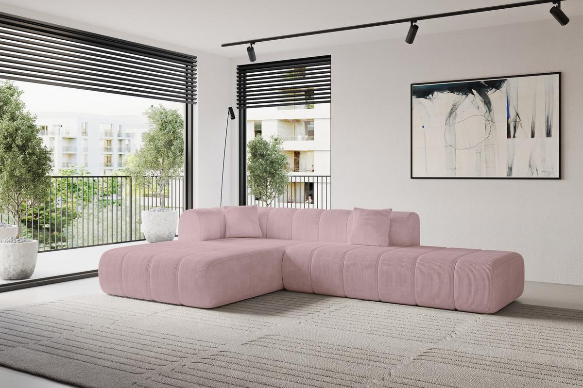 ECKSOFA Ottomane Links BILA-L 289x176x71 Rosa Cord - Schwarz/Rosa, Holzwerkstoff/Kunststoff (176/289cm) - ALTDECOR