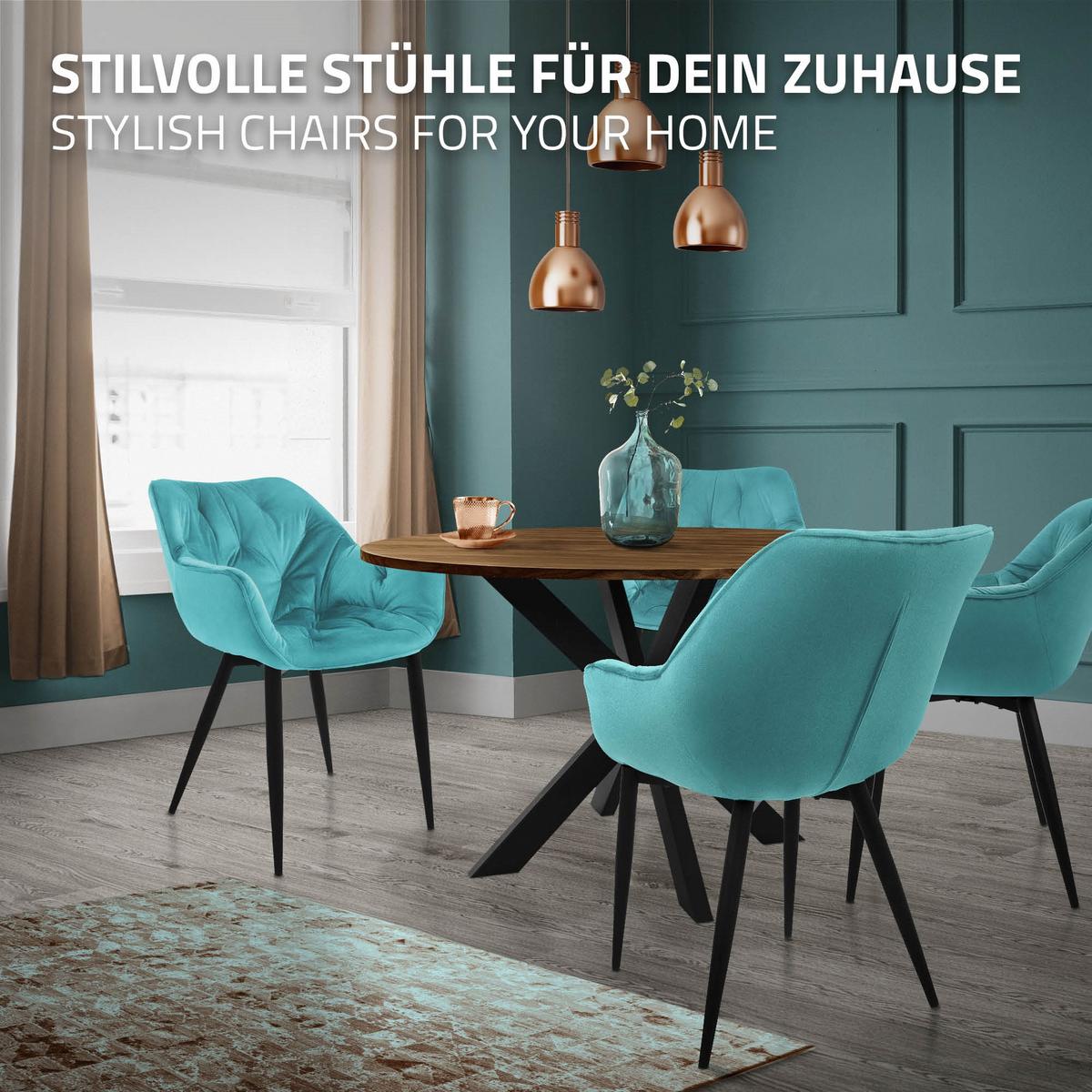 ESSZIMMERSTÜHLE 4er Set Petrol Samt - Blau/Schwarz, Metall (67/83/59cm) - ML-DESIGN