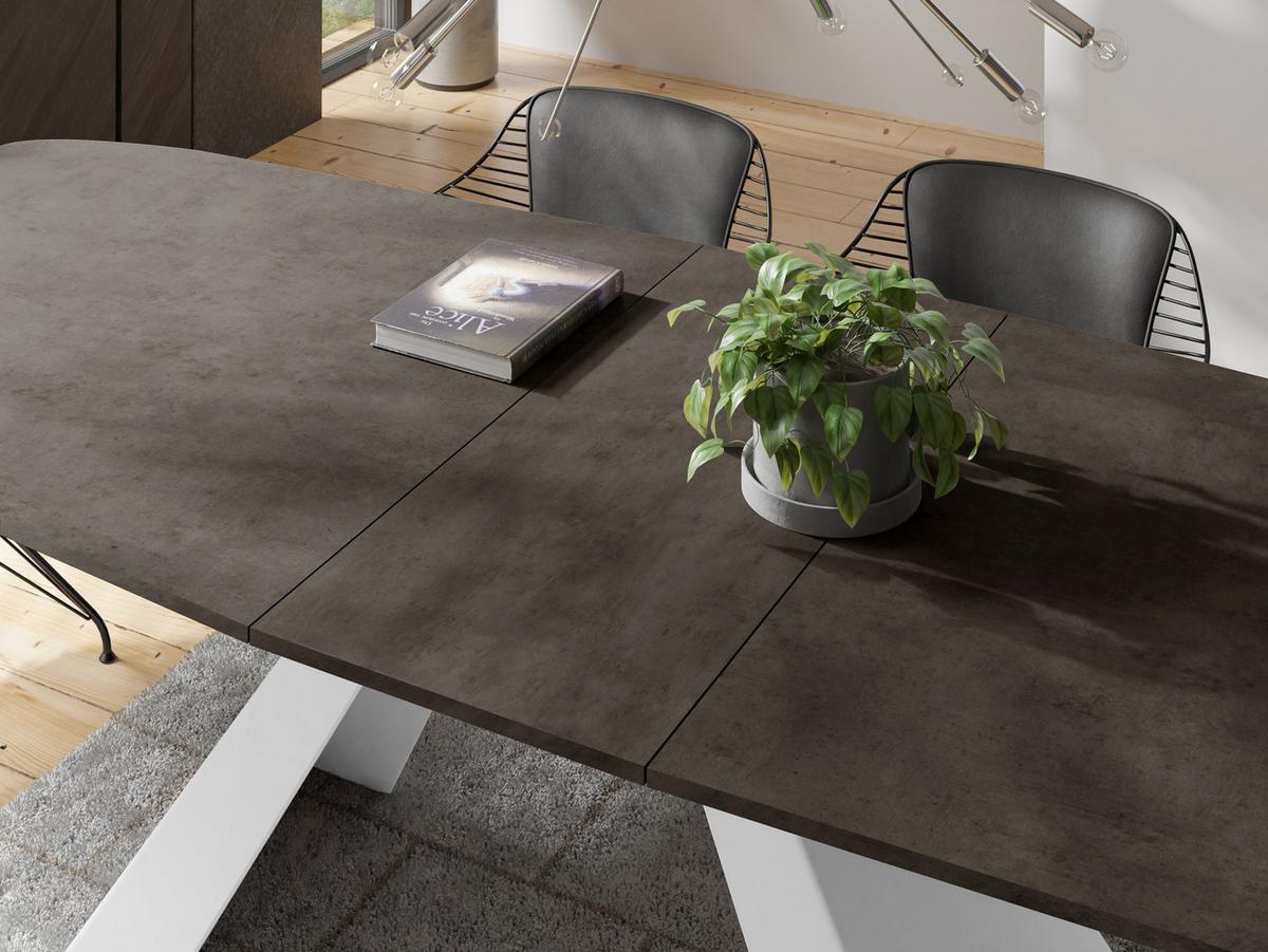 ESSTISCH Monte Weiß rechteckig ausziehbar, Dunkelgrauer Chicago Beton 160-200/80/76 cm - Dunkelgrau/Weiß, Holzwerkstoff/Metall (80/198/76cm) - WFL GROUP