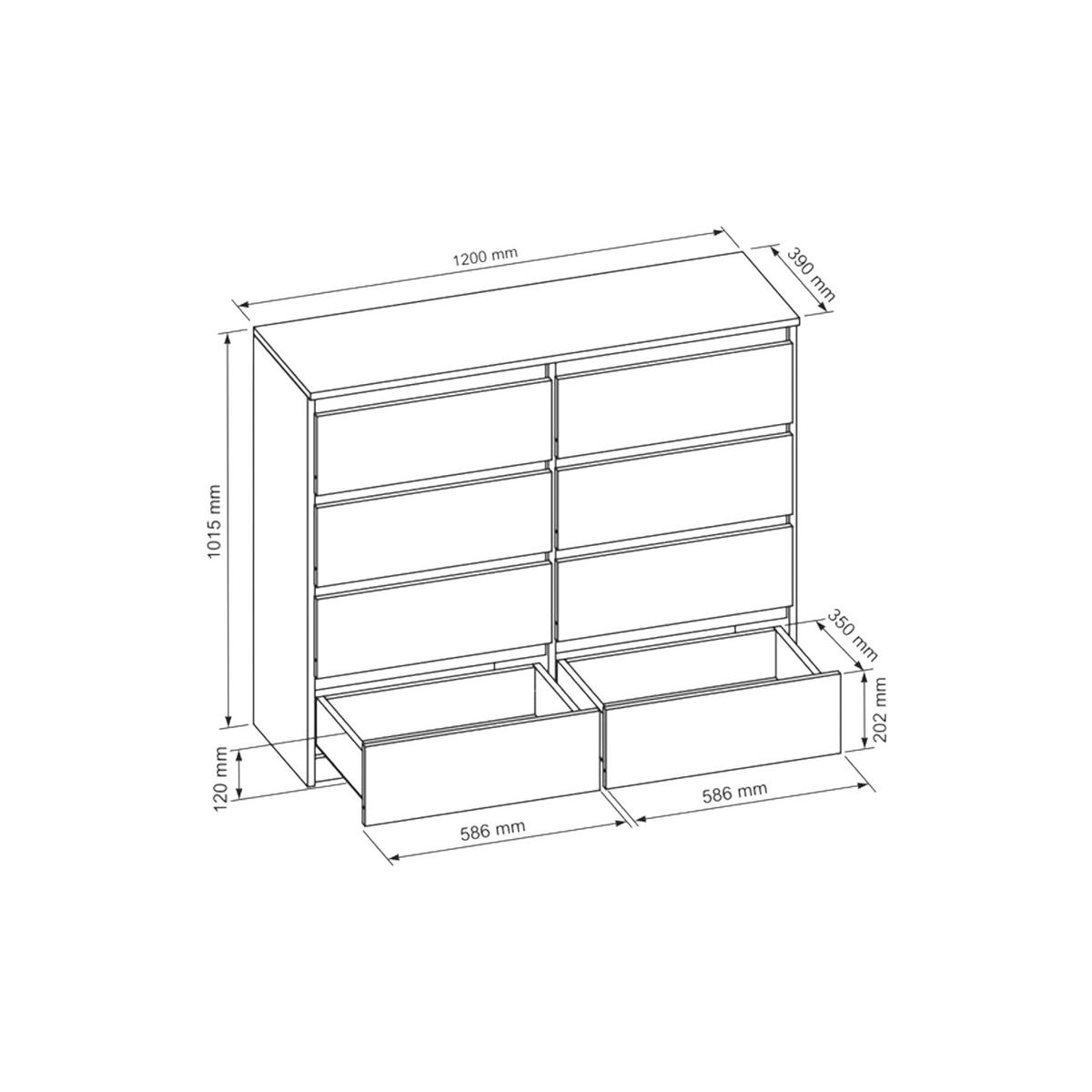 KOMMODE NUDO 120/101,5/39cm mit 8 Schubladen Türen Sonoma Eiche - Weiß/Sonoma Eiche, Holzwerkstoff (120/101.5/39cm) - MASSENO
