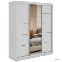 SCHWEBETÜRENSCHRANK mit Schubladen 180 - SKORIA - Weiß mit Spiegel - Alufarben/Weiß, Holzwerkstoff/Metall (180/216/61cm) - MKS