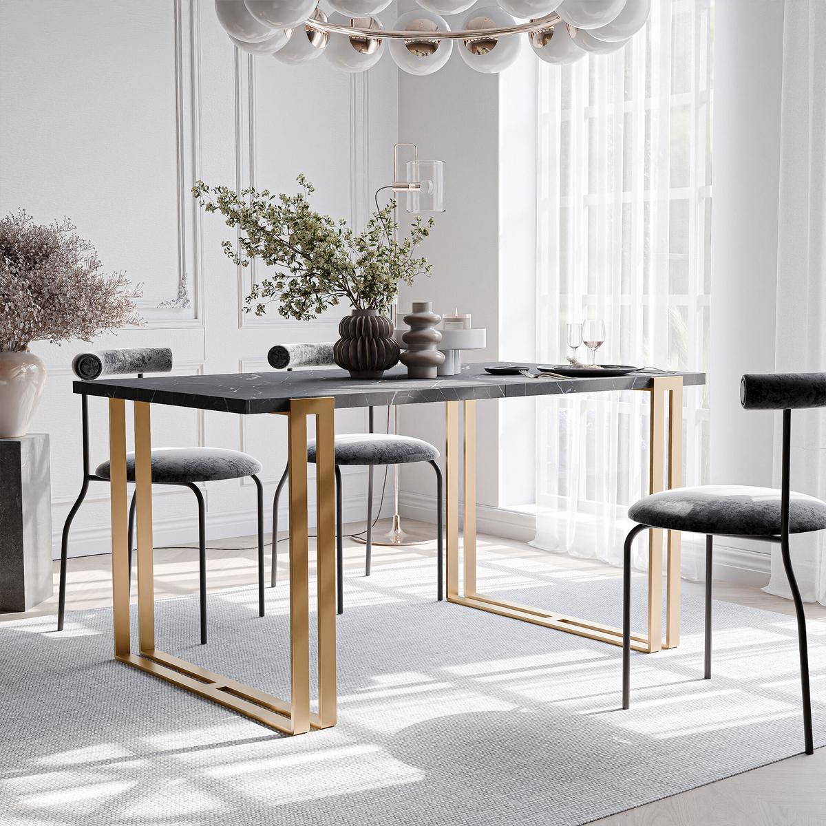 TISCH ausziehbar aus MDF, Schwarz - Goldfarben/Schwarz, Holzwerkstoff (120/80/76cm) - Idohome