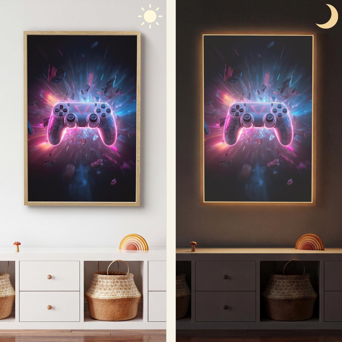 WANDLEUCHTE MIT AKKU Controller - Neon - Explosion - Abstrakt 70x100 cm - Violett, Holzwerkstoff (70/100/8cm) - OnlyWow