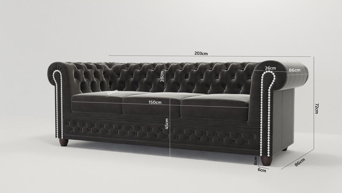 CHESTERFIELD-SOFA 3-Sitzer mit Schlaffunktion Nyx Schwarz Samt - Schwarz/Braun, Holz/Textil (203/28/86cm) - S-Style Möbel
