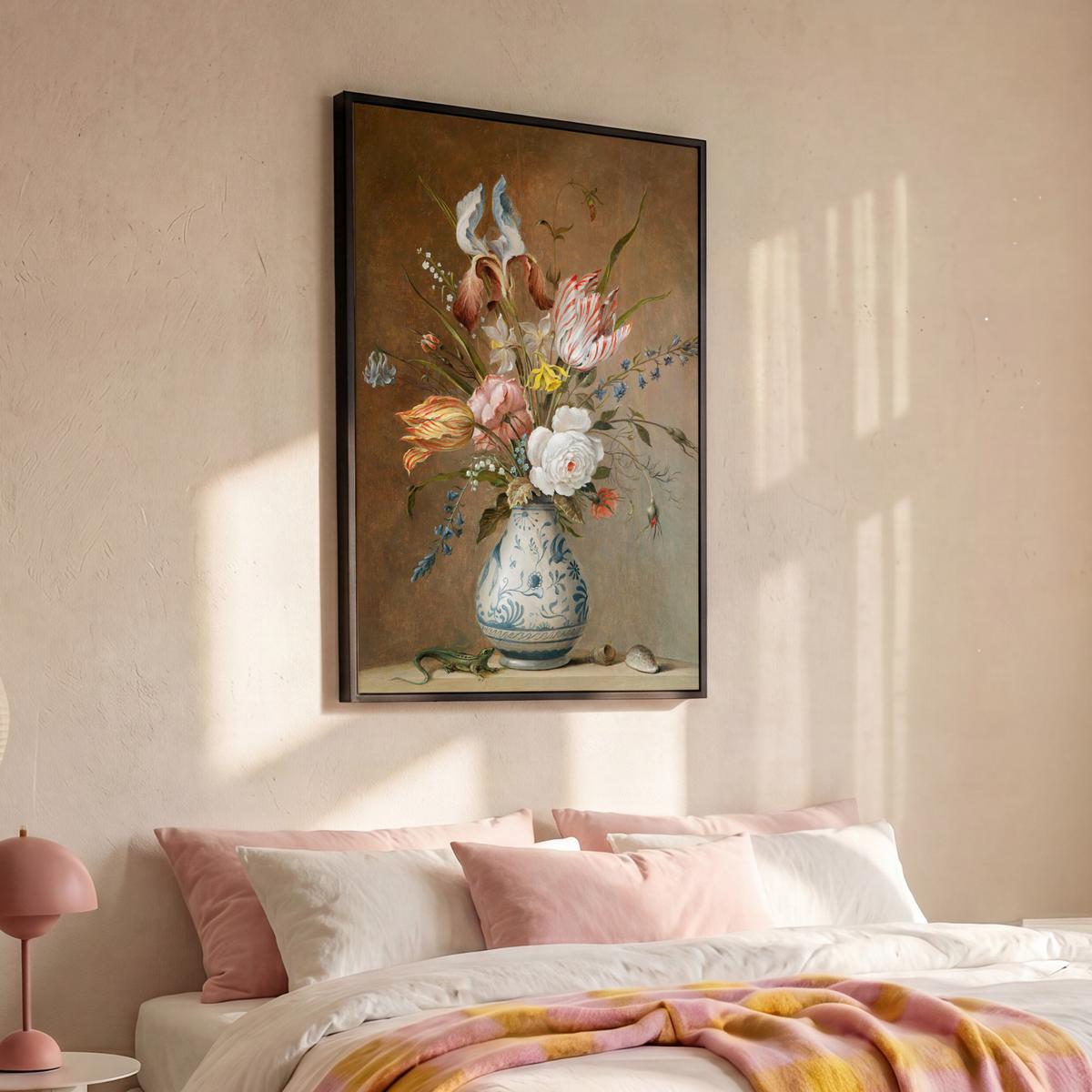 LEINWAND Bilder mit Rahmen - Alte Meister - Blumen - Balthasar van der Ast - 90x140 - Hellbraun, Textil (90/140cm) - MuchoWow