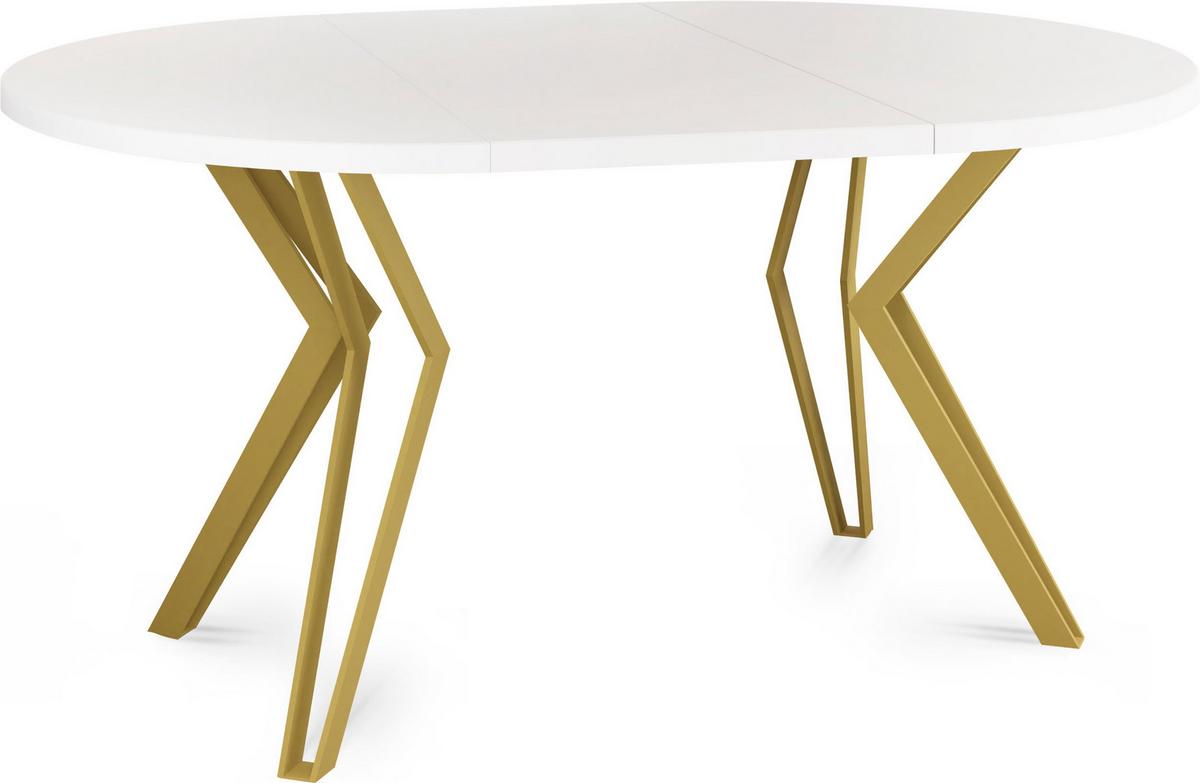 ESSTISCH Daisy runder ausziehbarer, Weiß 120-200/100/76 cm - Goldfarben/Weiß, Holzwerkstoff/Metall (120/200/76cm) - WFL GROUP