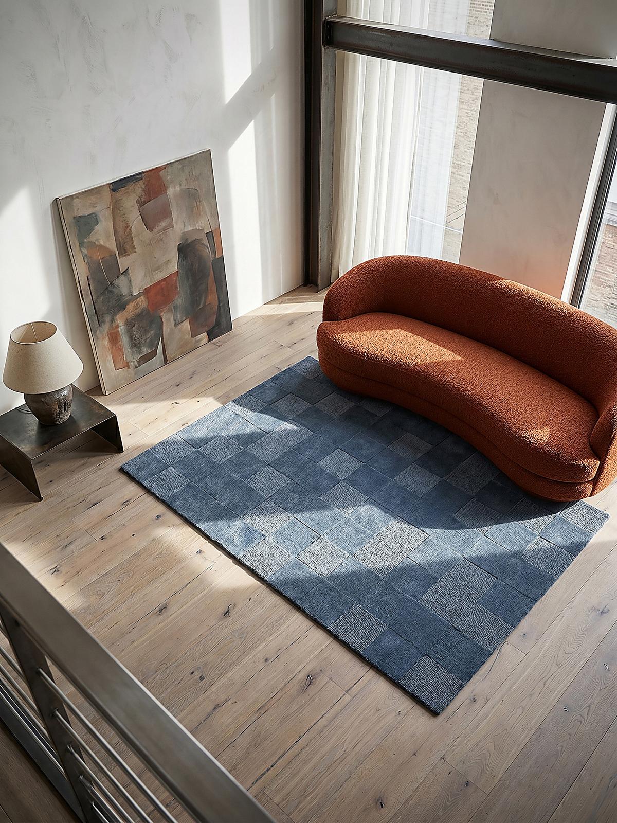 WOLLTEPPICH DEBEN, mit Schachbrettmuster, Blau, 120 x 170 cm - Blau, Textil (170/120cm) - KADIMA DESIGN