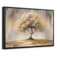 LEINWAND Bilder mit Rahmen - Gemälde - Baum - Abstrakt - Blätter - 60x40 - Beige, Textil (60/40cm) - MuchoWow