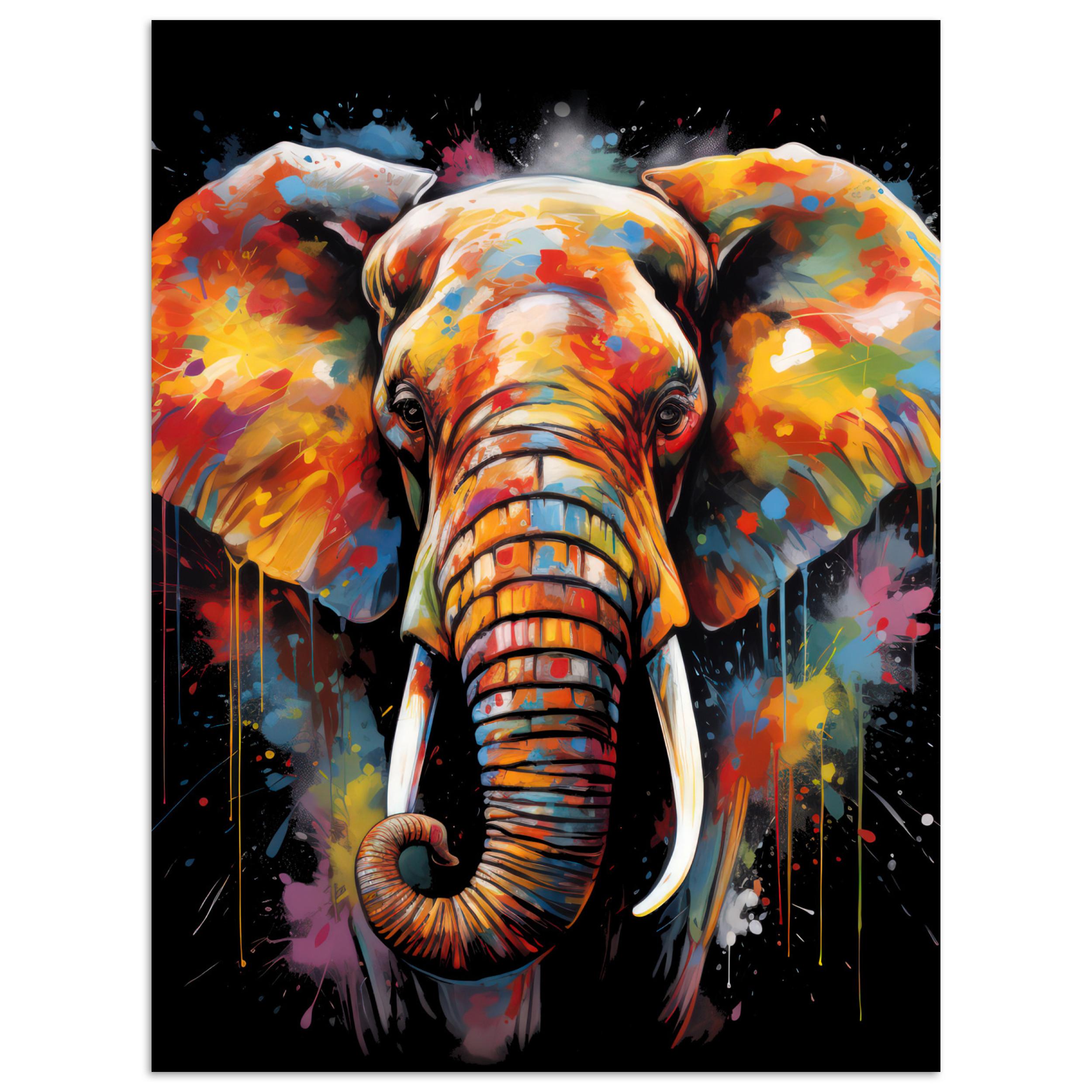POSTER Elefant - Graffiti - Schwarz - Tiere - Farben Deko Wohnzimmer 60x80 cm - Schwarz, Papier (60/80/0.1cm) - MuchoWow