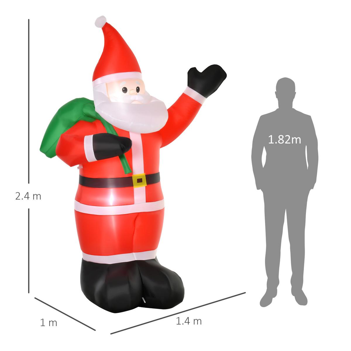 AUFBLASBAR Weihnachtsdeko 2,4 m Weihnachtsmann mit LED-Beleuchtung Gartendeko - Rot, Kunststoff (100/240/140cm) - HOMCOM