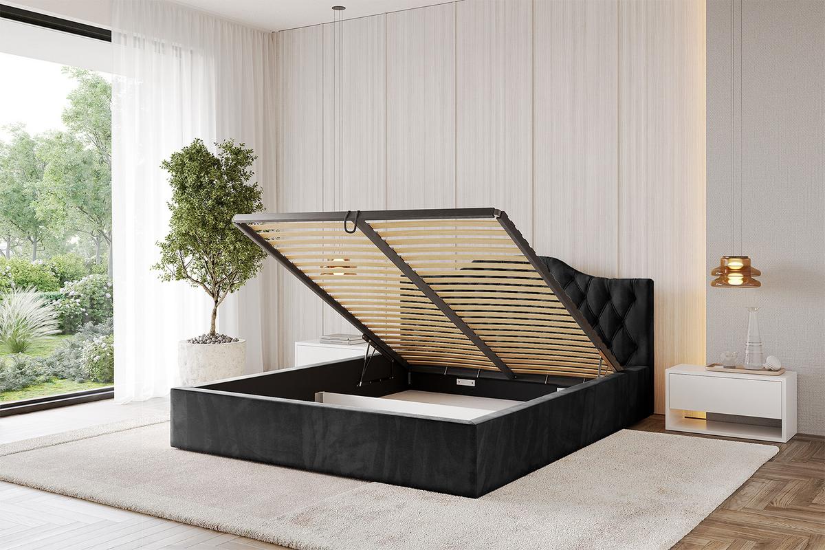POLSTERBETT mit Bettkasten und Lattenrost, Bett mit Matratze H3/H4 - FALIO-V1 120x200 Schwarz - Schwarz, Holzwerkstoff/Textil (120/200cm) - ALTDECOR