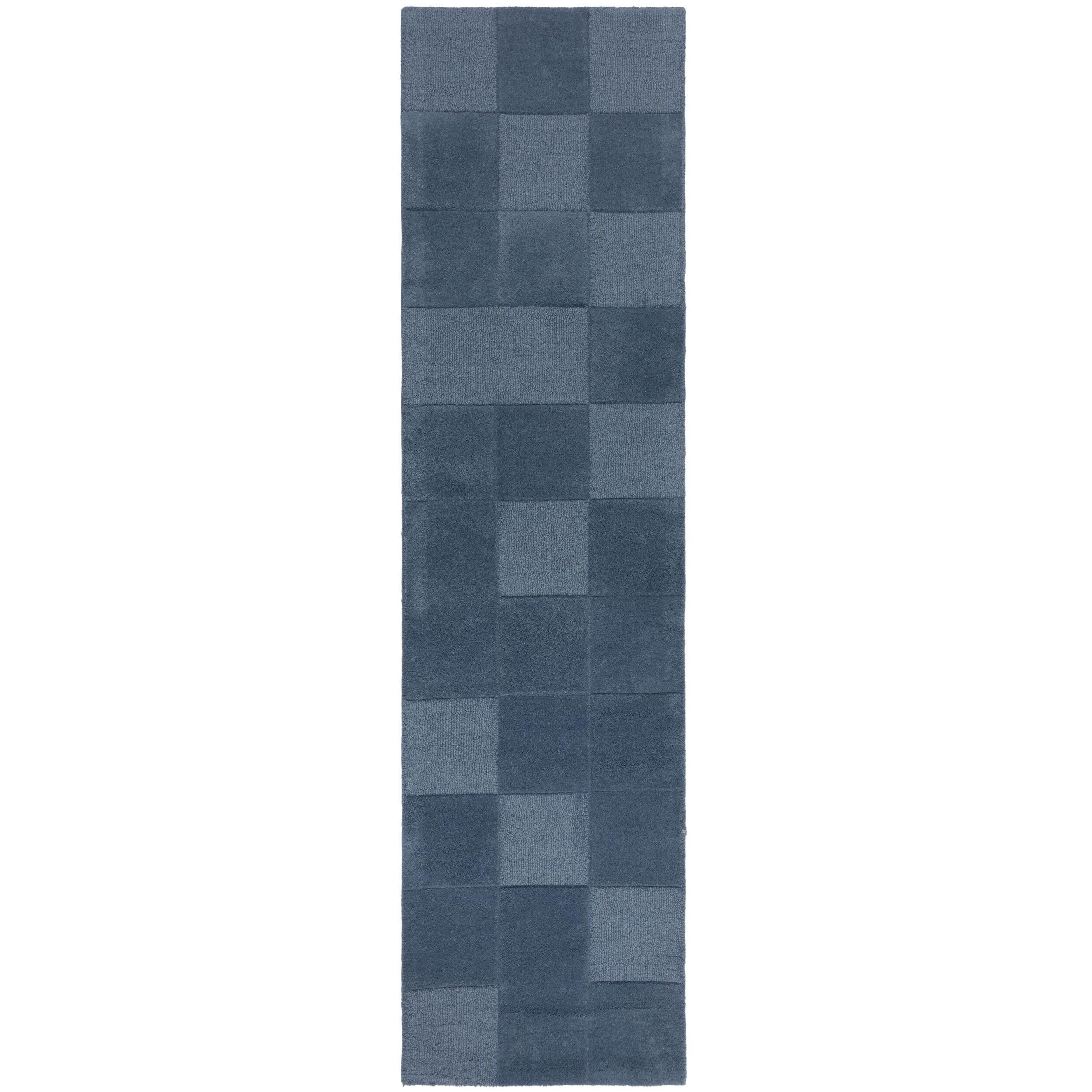 TEPPICH aus Wolle DEBEN in Blau, mit Schachbrettmuster, 60 x 230 cm - Blau, Textil (60/230cm) - KADIMA DESIGN