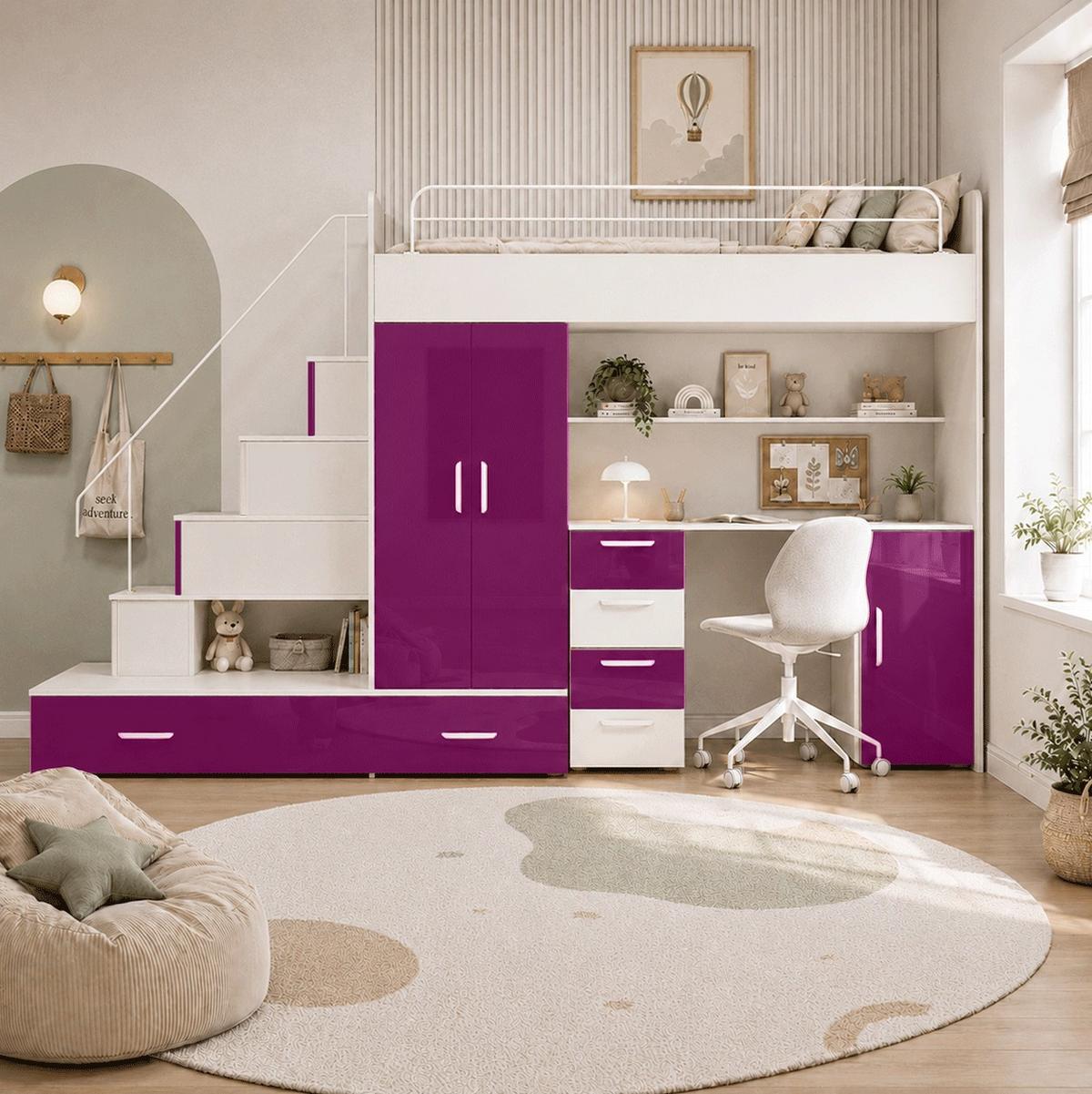 KASCHMIR Kinderset RAJ 5, Hochglanz - Kaschmir/Violett, Holzwerkstoff (320/180/86cm) - Lookway