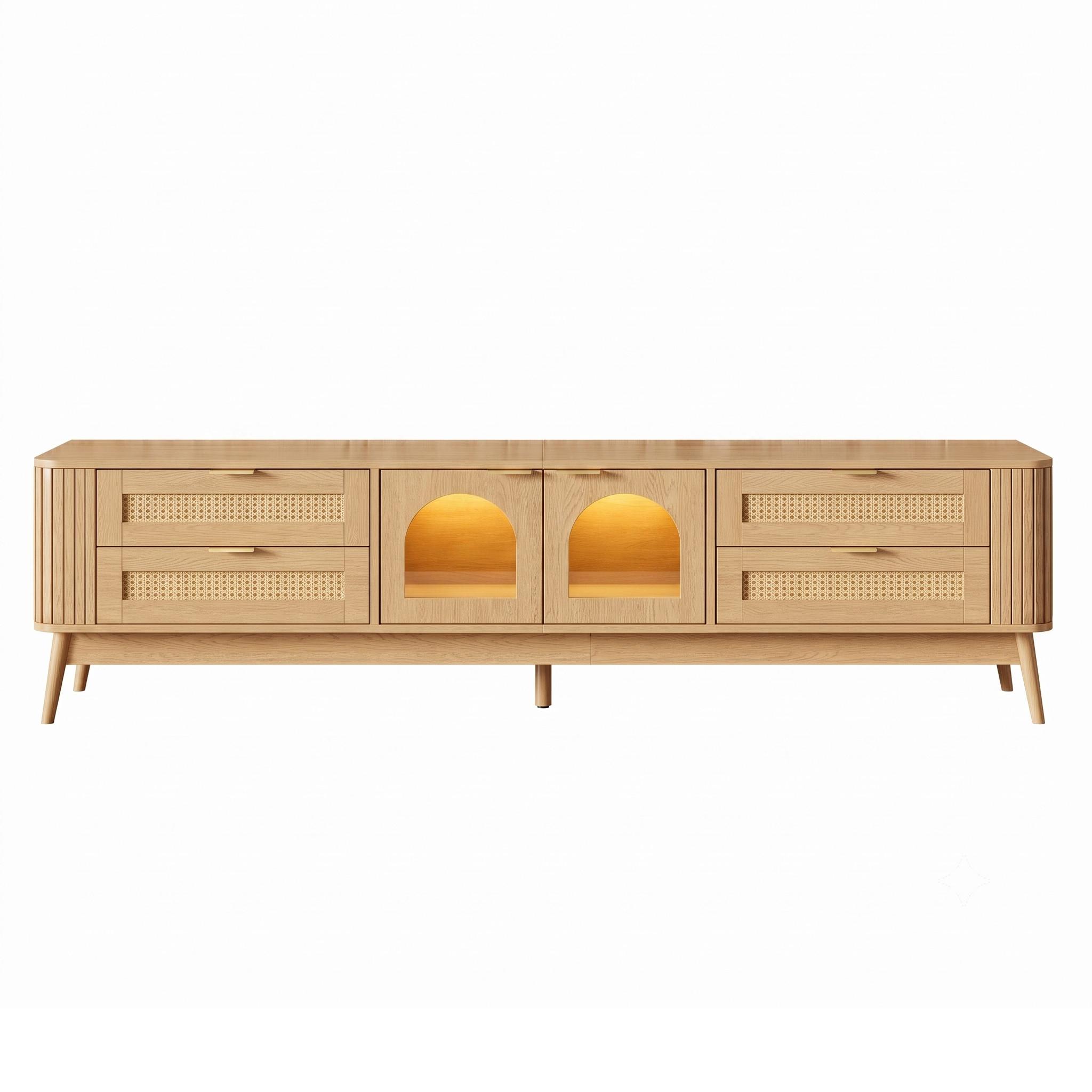TV-LOWBOARD 180cm Naturholzoptik mit Glas-Türen, LED & 4 Schubladen - Naturfarben, Holzwerkstoff (180/50/40cm) - Urban Meuble