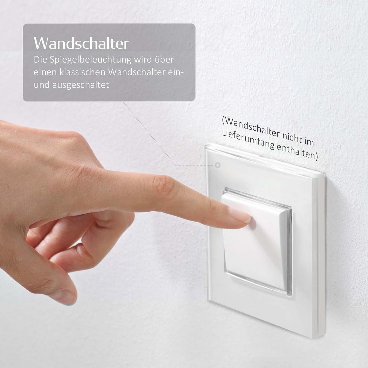 BADSPIEGEL mit Beleuchtung Rechteckig Umweltfreundlicher Silberspiegel 70/50 cm - Transparent, Glas (50/70/3.5cm) - EMKE