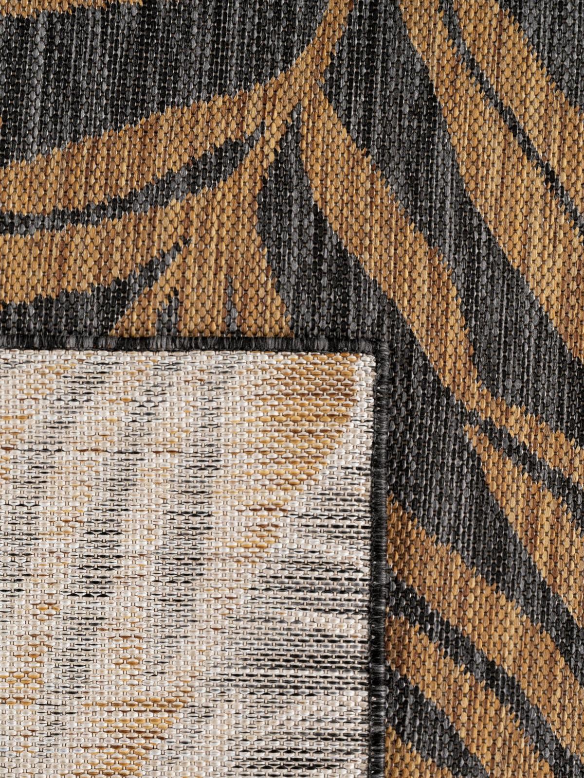 TEPPICH Flachgewebe, Outdoor, Fußbodenheizung-geeignet, mit Blattmotiv, VIGOLENO in Schwarz-Beige, 240 x 340 cm - Schwarz, Textil (240/340cm) - KADIMA DESIGN