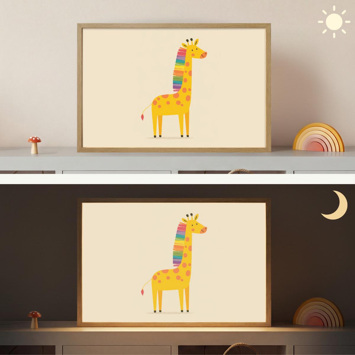 WANDLEUCHTE MIT AKKU Giraffe - Regenbogenmähne - Beige 60x40 cm - Beige, Holzwerkstoff (60/40/8cm) - OnlyWow