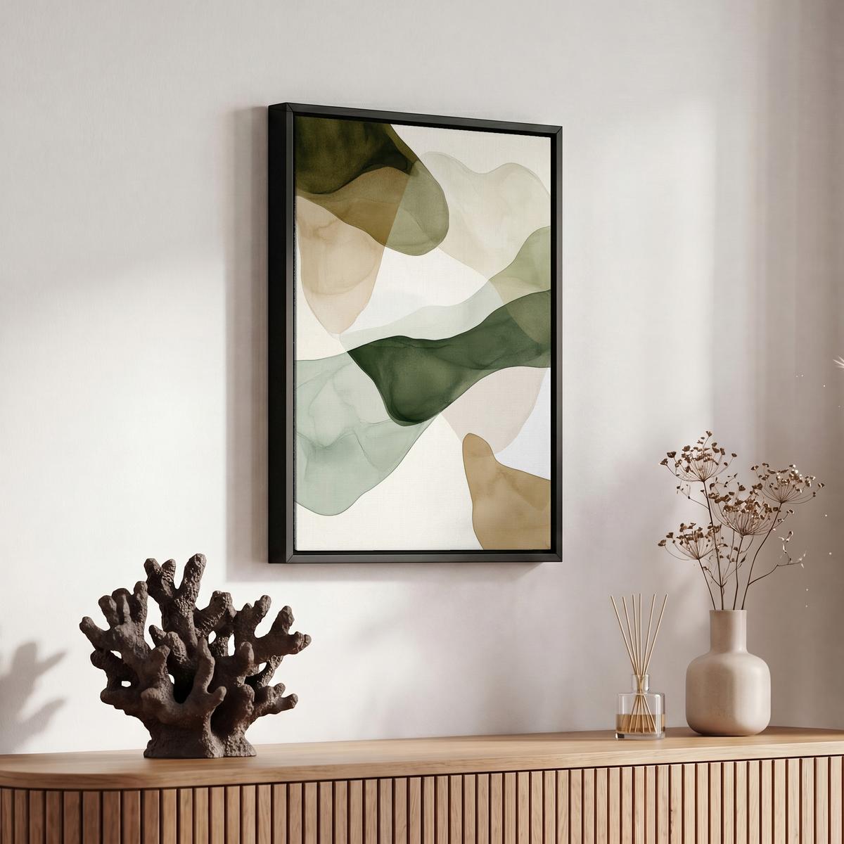 LEINWAND Bilder mit Rahmen - Japandi - Abstrakt - Grün - 20x30 - Salbeigrün, Textil (20/30cm) - MuchoWow