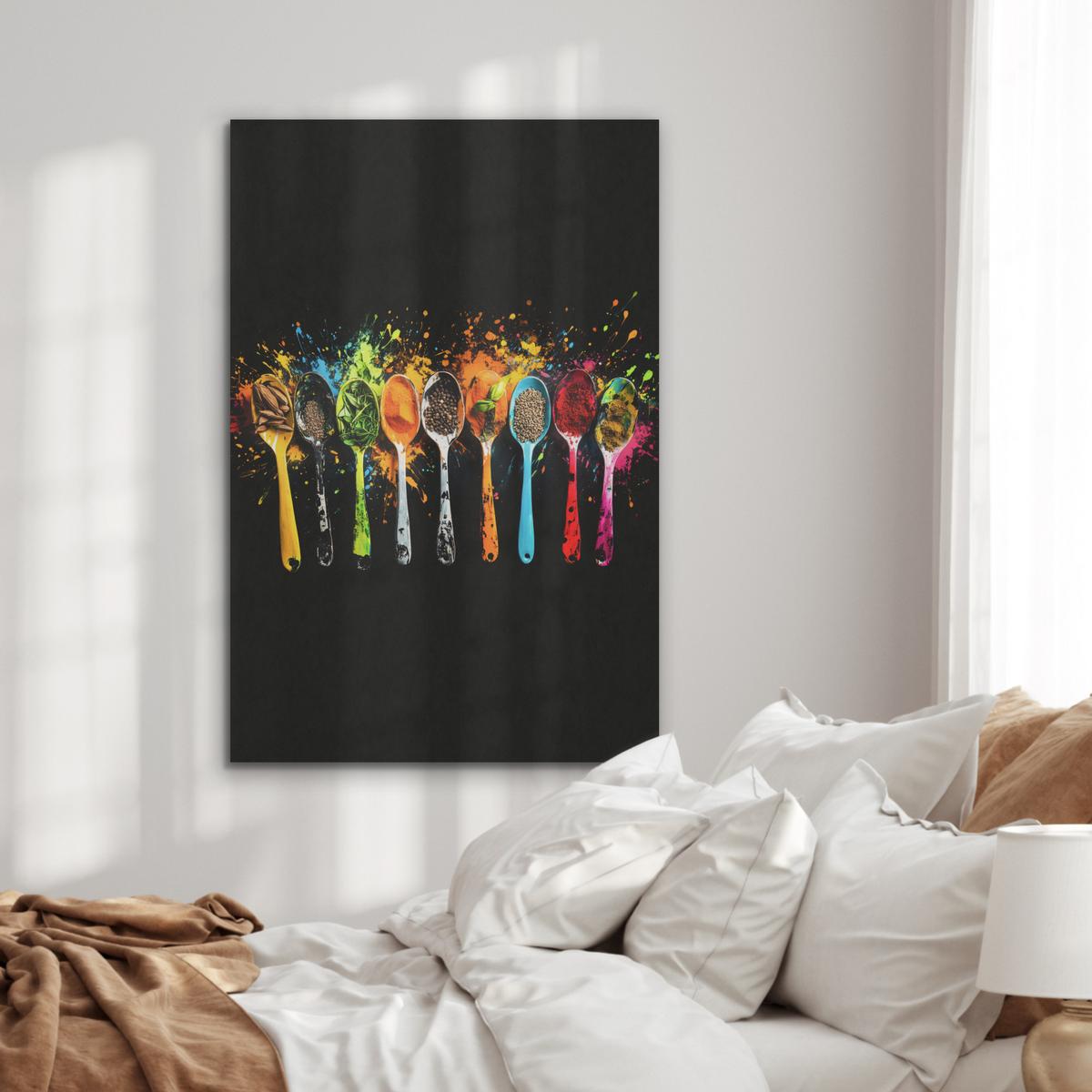 AKUSTIKBILD Löffel - Gewürze - Modern - Graffiti - Farbe - Farbenfroh Wanddeko 60x90 cm - Multicolor, Kunststoff (60/90/0.9cm) - MuchoWow