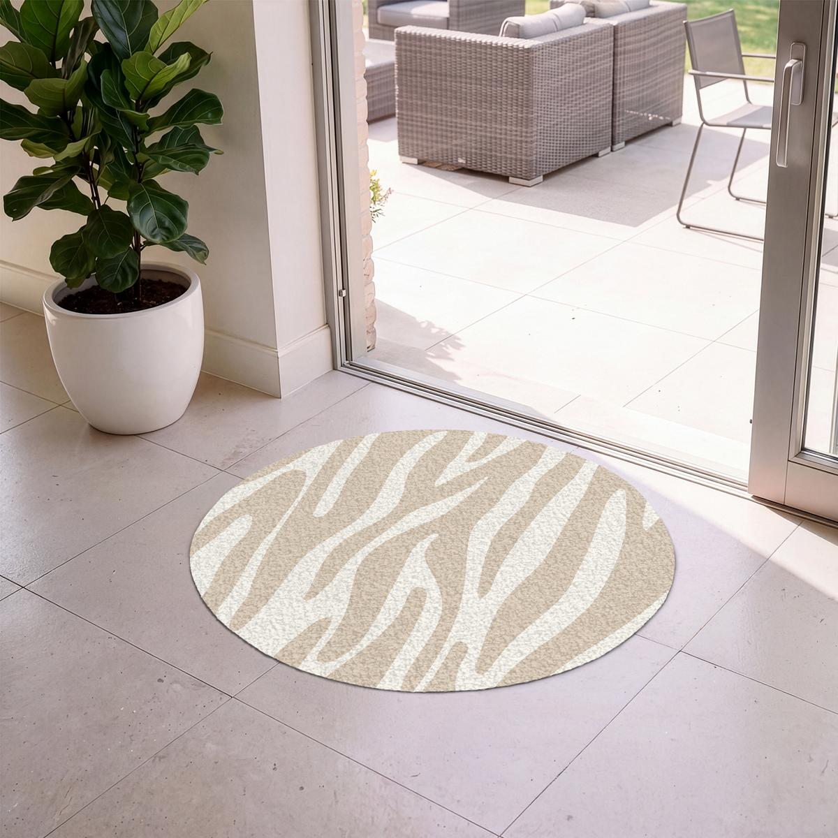 FUSSMATTE Zebramuster - Beige - Weiß - Tiermuster Schmutzfänger 90x90 cm - Beige, Kunststoff (90/0.4cm) - MuchoWow