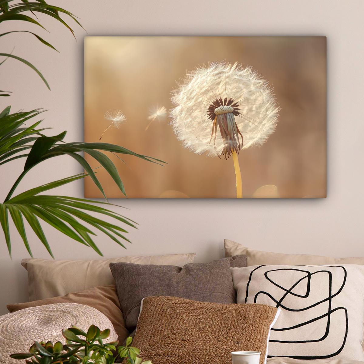 LEINWANDBILD Löwenzahn - Beige - Natur - Blume Wanddeko 90x60 cm - Hellbraun, Textil (90/60cm) - MuchoWow