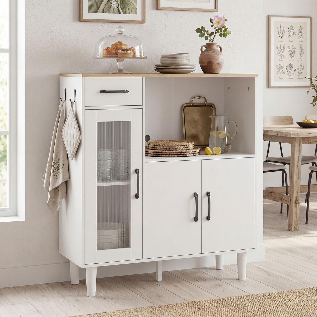 SIDEBOARD Spanplatte Acryl Weiß - Weiß, Holzwerkstoff (34/91/80cm) - HOMCOM