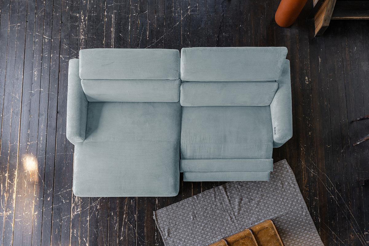 ECKSOFA LAISKA Hellblau Cord Relaxfunktion - Schwarz/Hellblau, Textil/Metall (282/177cm) - KAWOLA