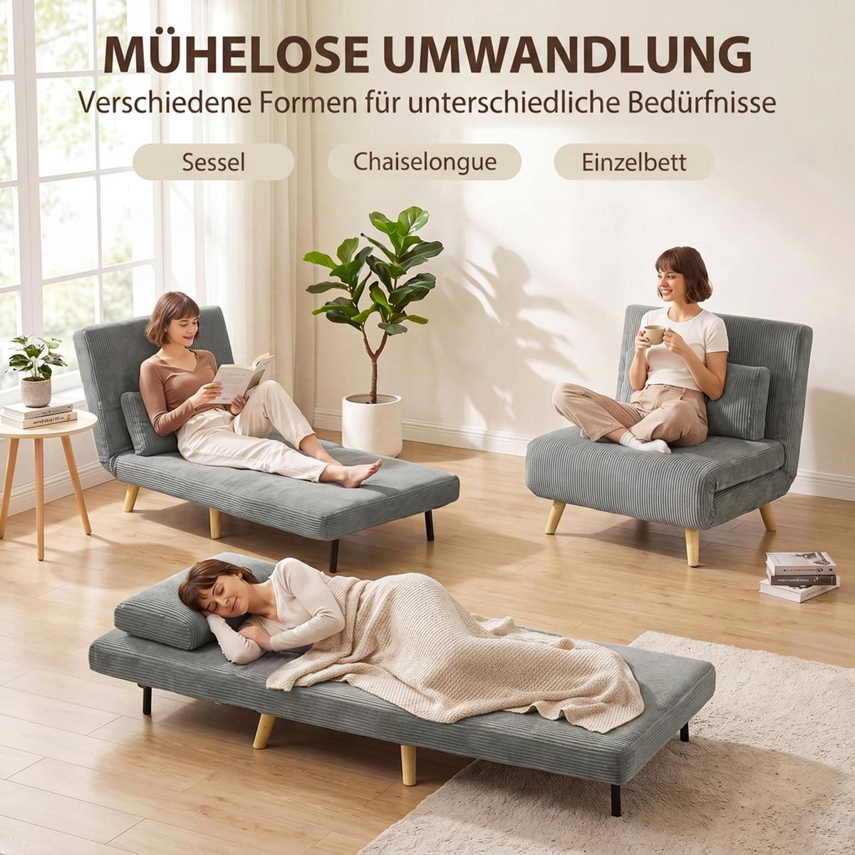 SCHLAFSESSEL Polyester Dunkelgrau - Dunkelgrau/Braun, Textil/Metall (75/84/90cm) - HOMCOM