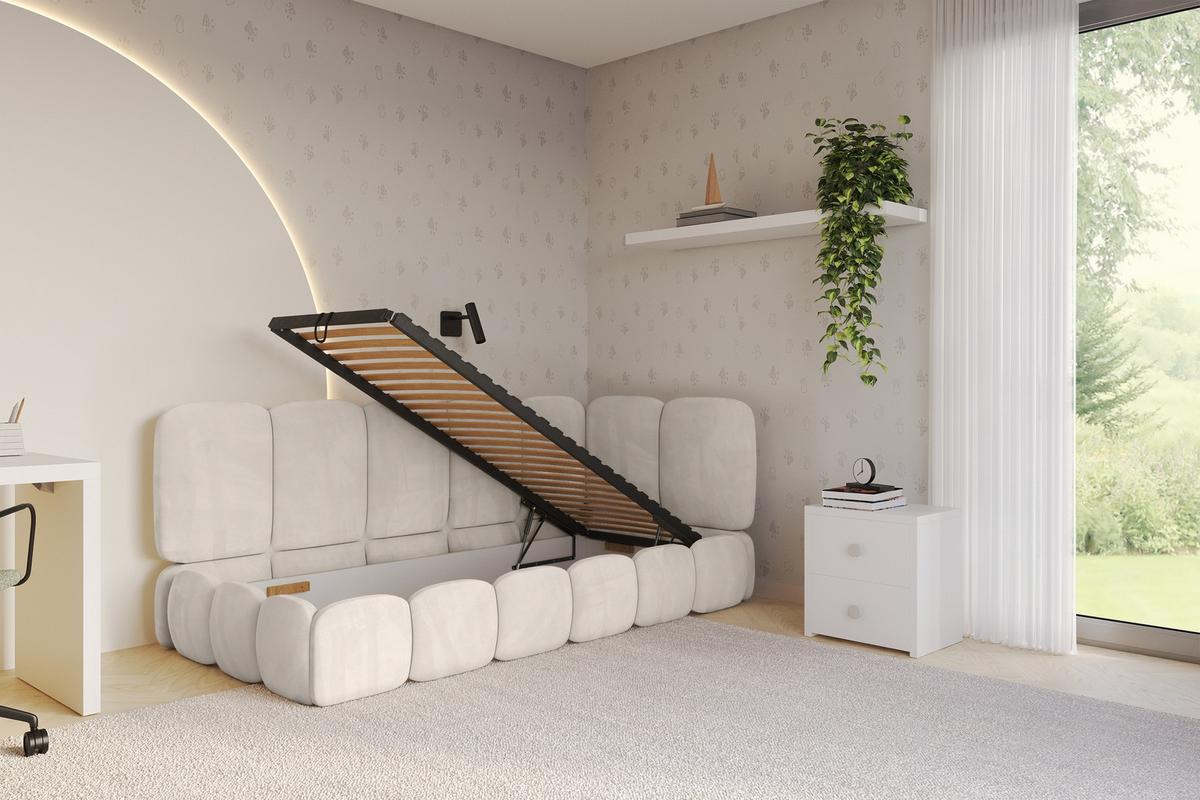 EINZELLBETT Jugendbett mit Bettkasten, Links - AVRY 80x200 Beige - Ecru/Beige, Holzwerkstoff/Textil (80/200cm) - ALTDECOR