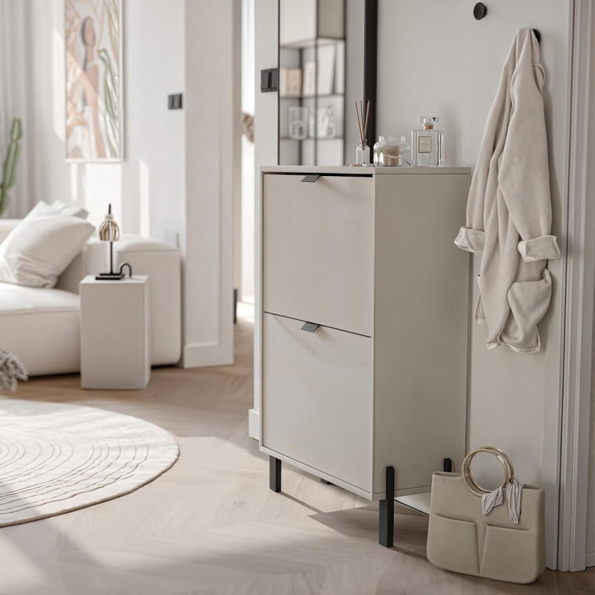 SCHUHSCHRANK Cortina mit 2 Türen, Sandbeige - Sandfarben/Schwarz, Holzwerkstoff (61/100/30cm) - Beautysofa