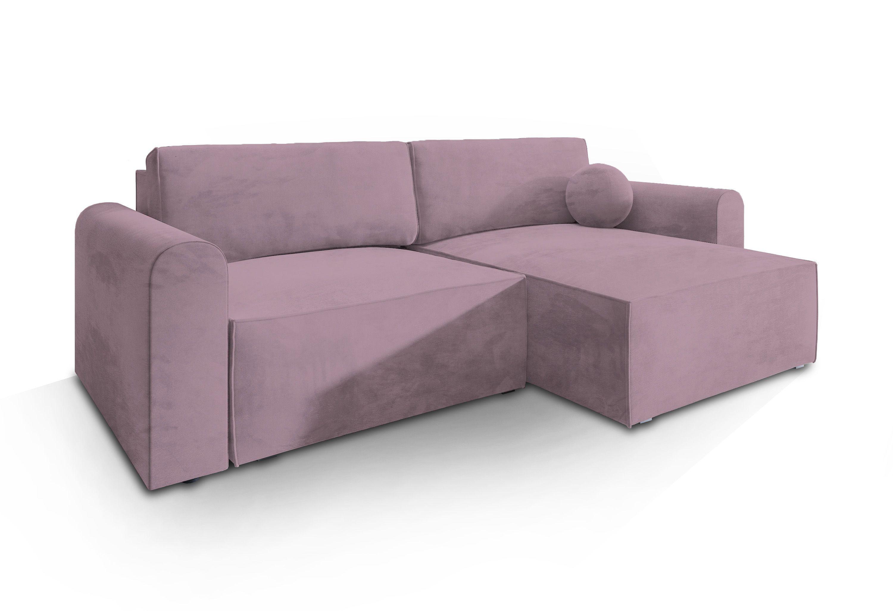 ECKSOFA FIANO M Lila Velours-Stoff mit Schlaffunktion - Lila/Grau, Holz/Kunststoff (245/148cm) - MASSENO