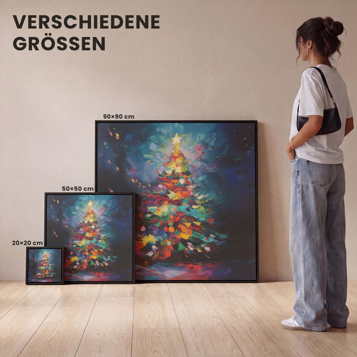LEINWAND Bilder mit Rahmen - Weihnachtsbaum - Weihnachten - Abstrakt - Farbenfroh - 20x20 - Multicolor, Textil (20/20cm) - MuchoWow