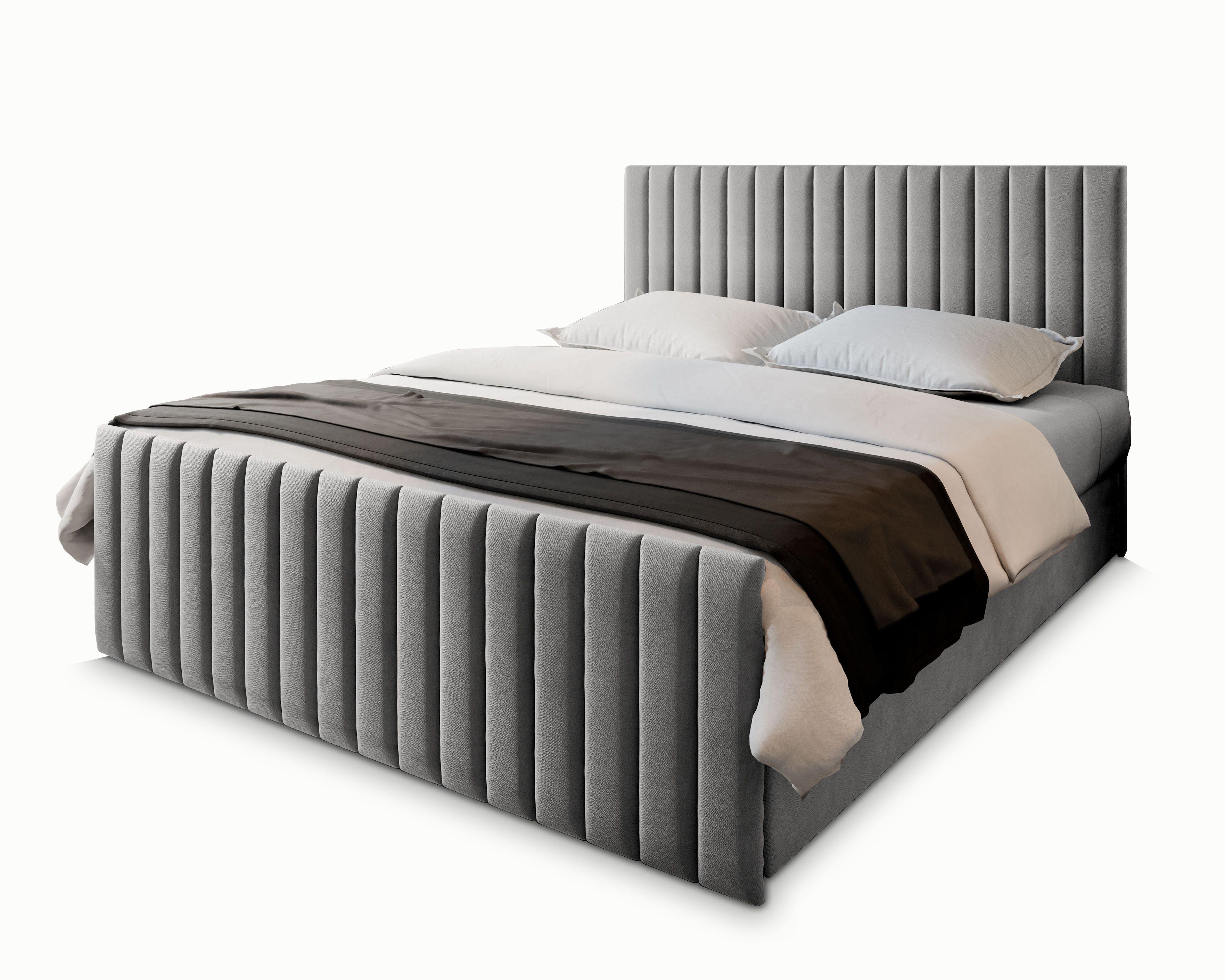 BOXBETT ARION 160x200 cm mit Matratze und Topper, H2+H3 - Hellgrau - Hellgrau, Holz (160/200cm) - MASSENO