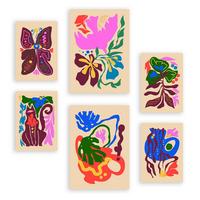 POSTER Set Mit 6 Malerisch 4 In Blume Zusammenfassung Ästhetische Dekorative Gemälde Für Ihr Wohnzimmer, Schlafzimmer, Zuhause A3 & A4 Rahmenlos - Klar, Papier (29/3cm) - Nacnic